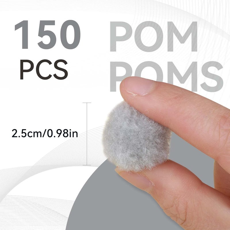 MORFEN 150 Pcs Pom Poms, 1 Inch Light Grey Craft Pom Poms, Fuzzy Pompom Puff Balls, Small Pom Pom Balls for DIY Arts, Crafts Projects,Birthday Home Decorations - Image 2